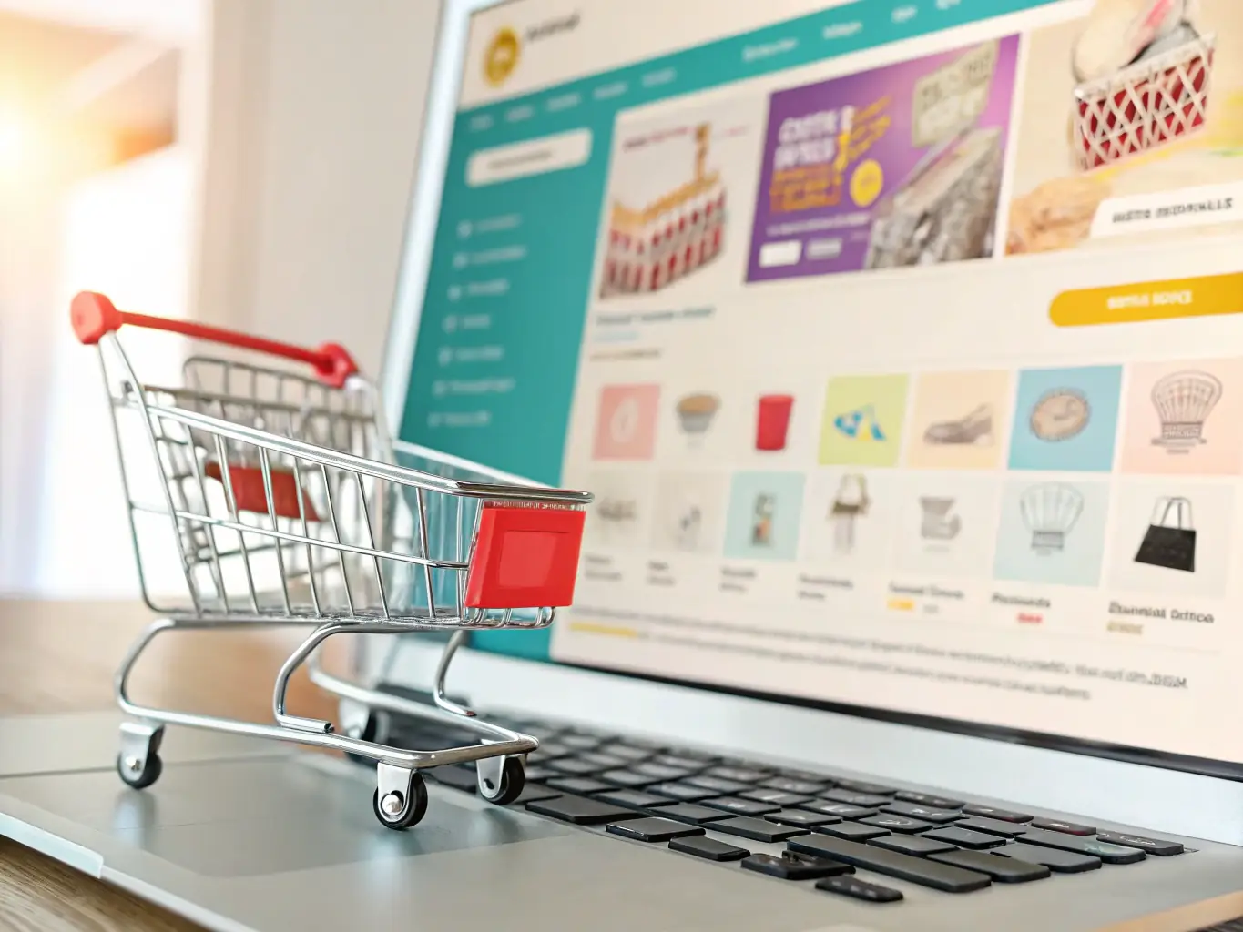 An online store interface showcasing product listings, shopping cart, and checkout process.